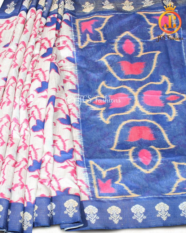 Chanderi Silk Saree with Pochampally Design. Soft and Light weight.