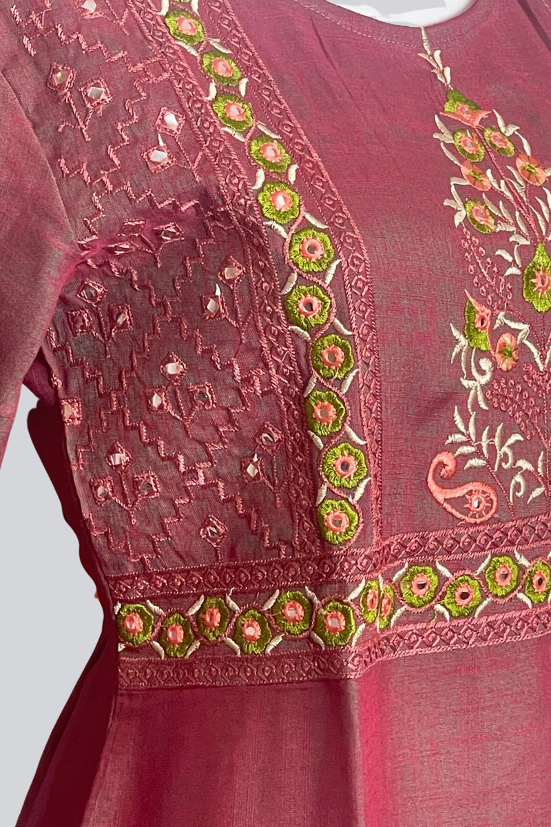 Chic Cotton Kurti: Mirror & Embroidery Detail - JCS Fashions