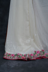 Pure Georgette Saree: Sequin Elegance, Contrast Embroidery and Blouse
