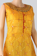 Chanderi Silk Gown with Bandhini Dupatta, Sequins and Embroidery Work