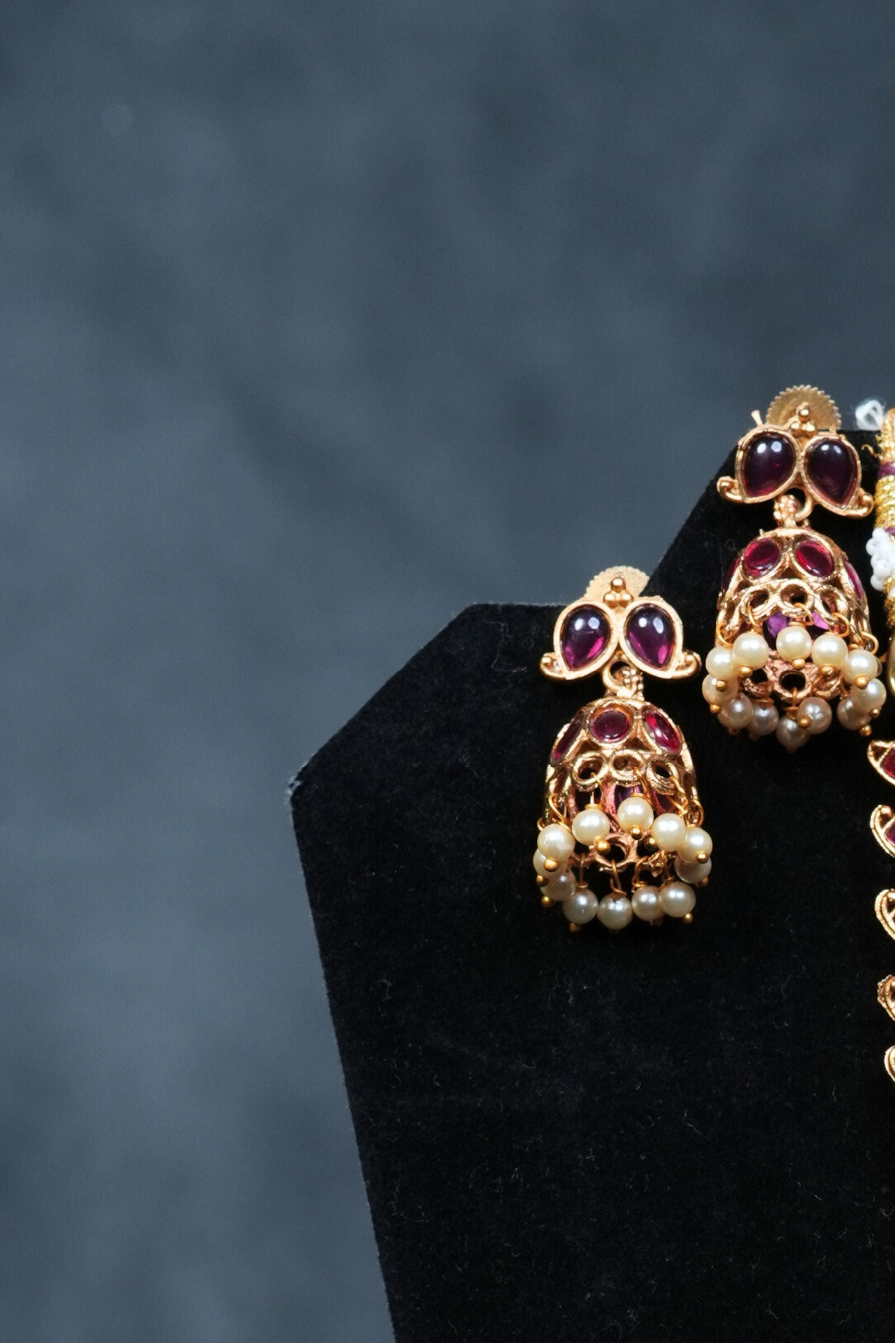Dual Elegance: Matte Finish Neckset with Pink & Green Stones Jewelry JCS Fashions