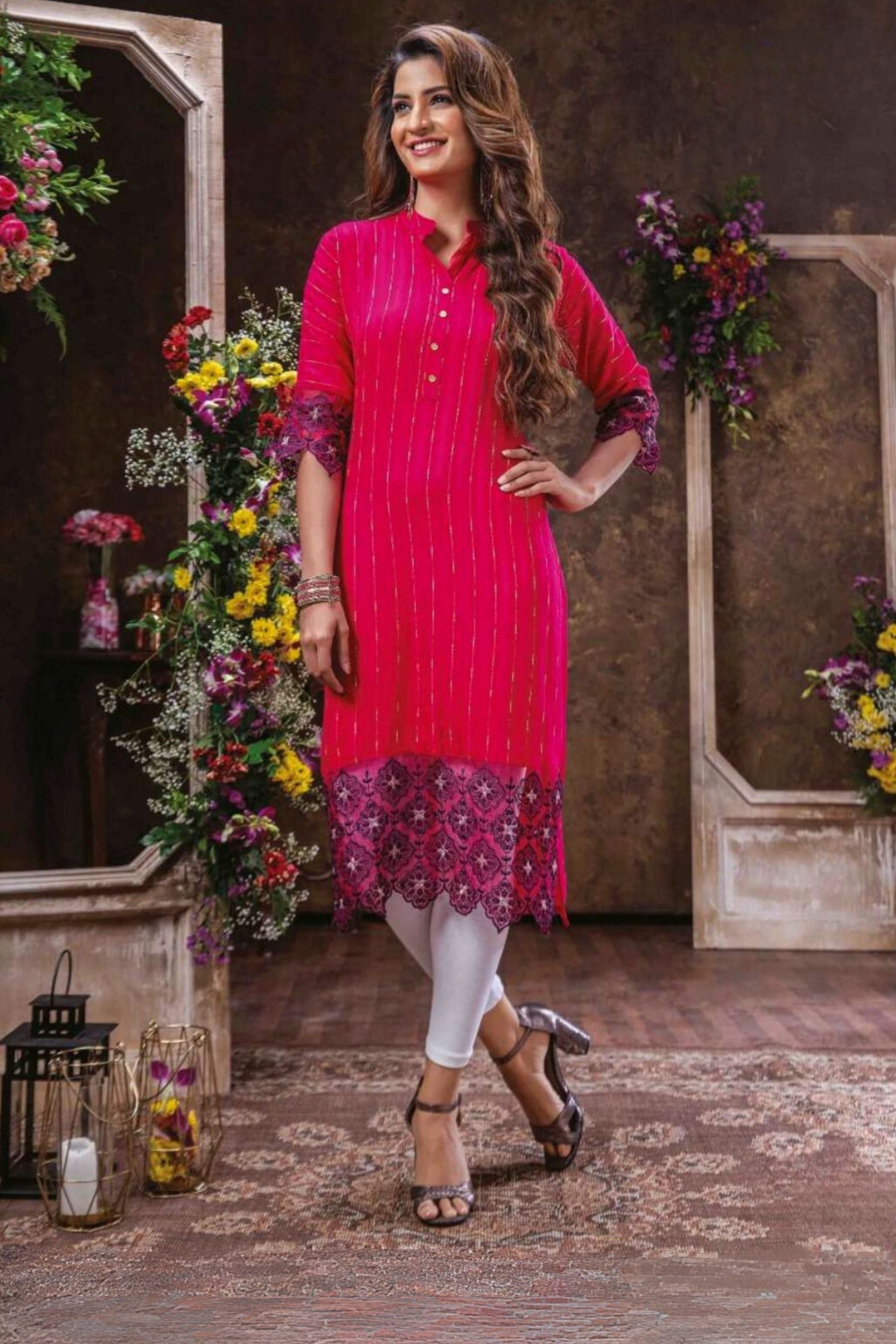 Stylish Luxury Rayon Embroidered Kurti – Chic and Premium Quality Kurti JCS Fashions Pink XX-Large (44)