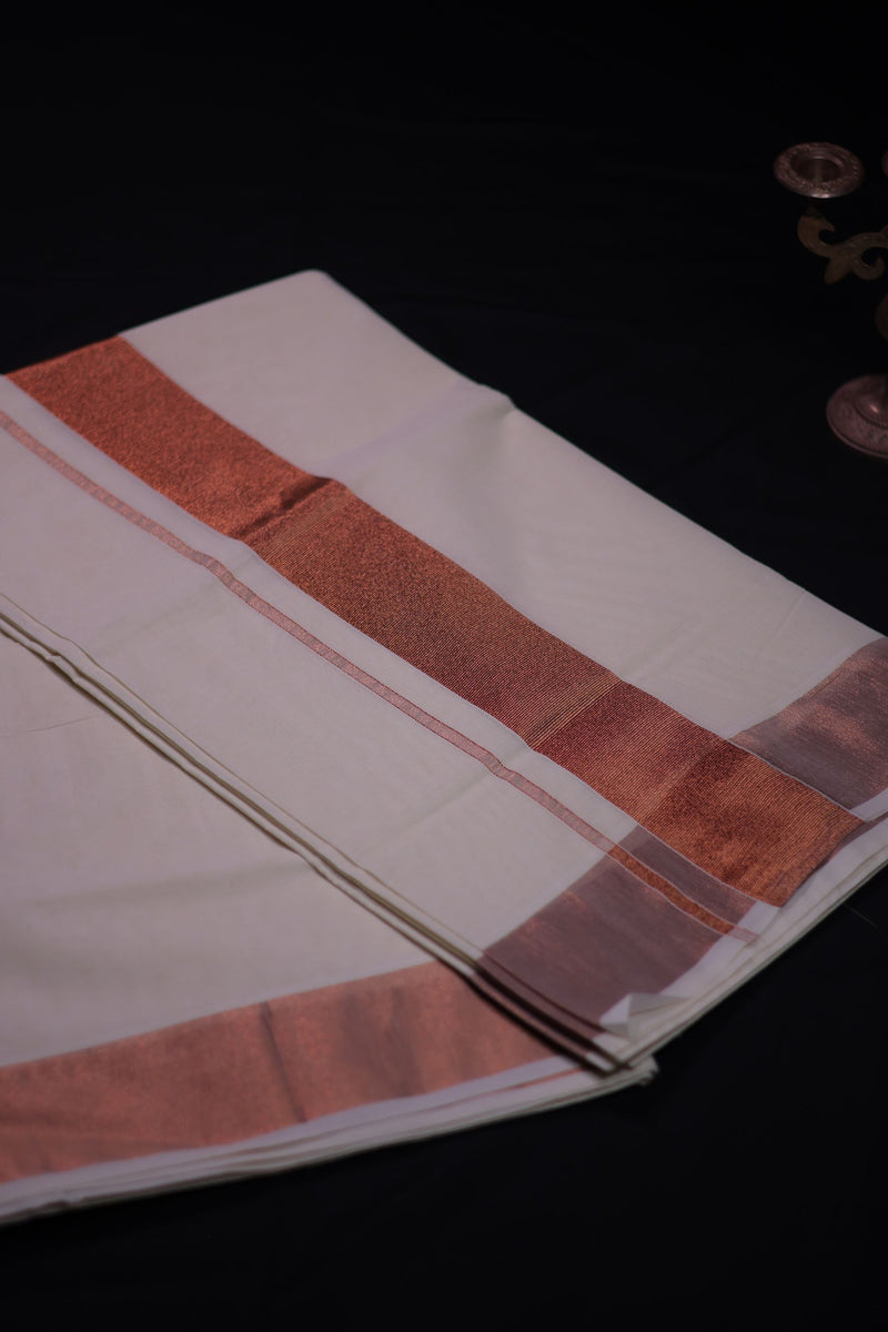 Traditional Kerala Cotton Saree with Rose Silver Zari Borders -JCS Fashions