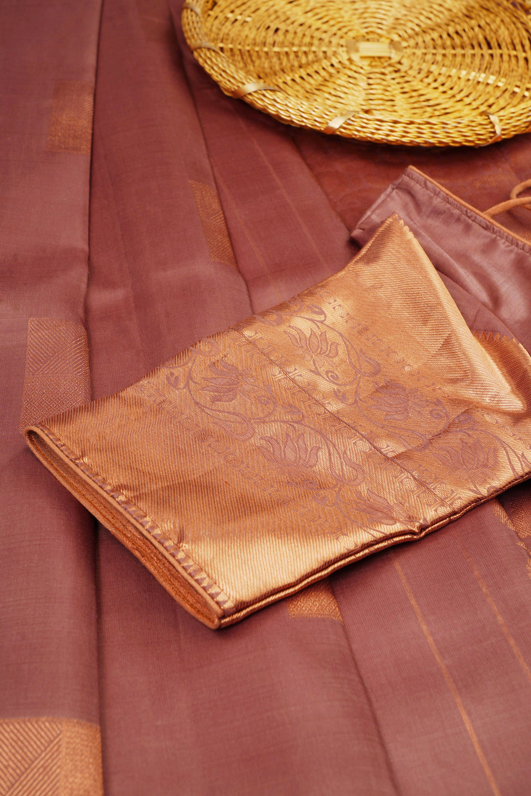 Brown Triple Warp Silk Saree with Box Butties &Grand - View 9 - JCS Fashions