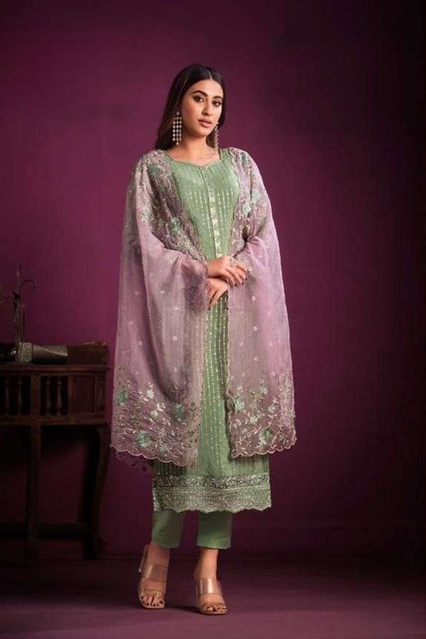 Embroidered Chinnon Salwar Kurti Set: Elegant Sequin Work, Soft Fabric
