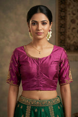 Maroon Heavy Maggam Bridal Blouse - Fancy Tassels — front pose