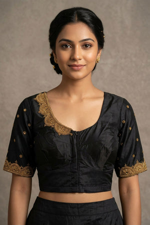 Black Maggam Work Bridal Blouse - Fancy Tassels