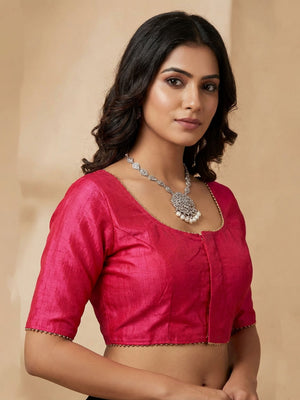 Pink Raw Silk Padded Blouse - Elbow Sleeve, Back Knot