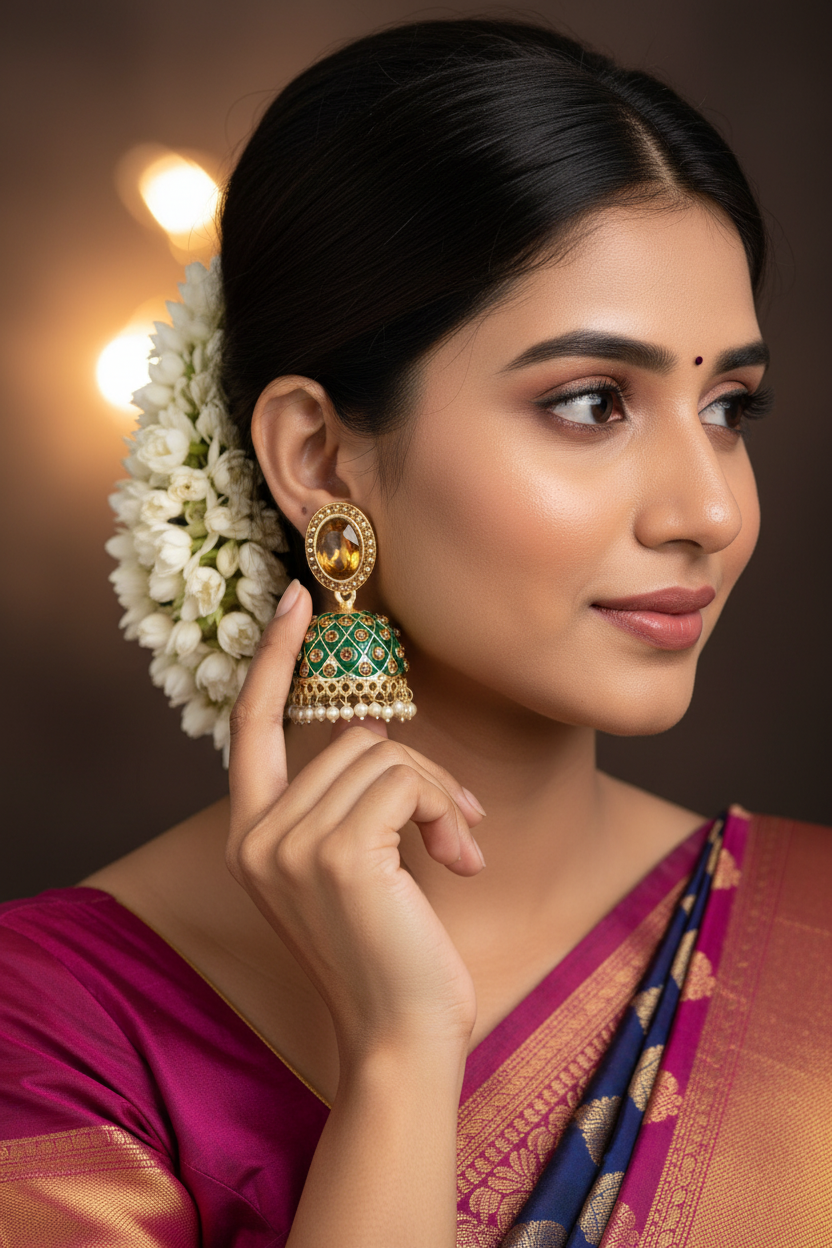 Peach Kundan Jhumka Earrings With stones. Multiple