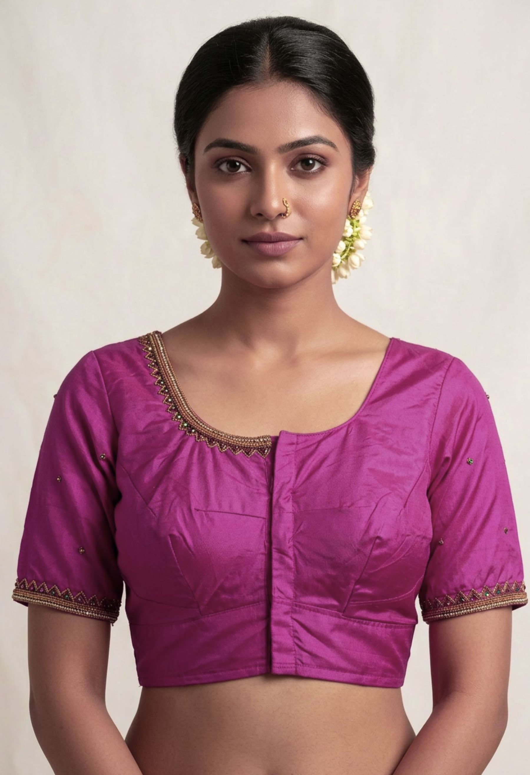 Pink Aari Work Silk Blouse - Bridal Designer