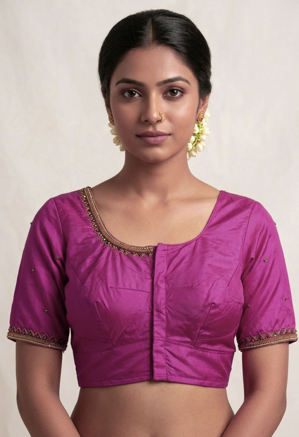 Pink Aari Work Silk Blouse - Bridal Designer
