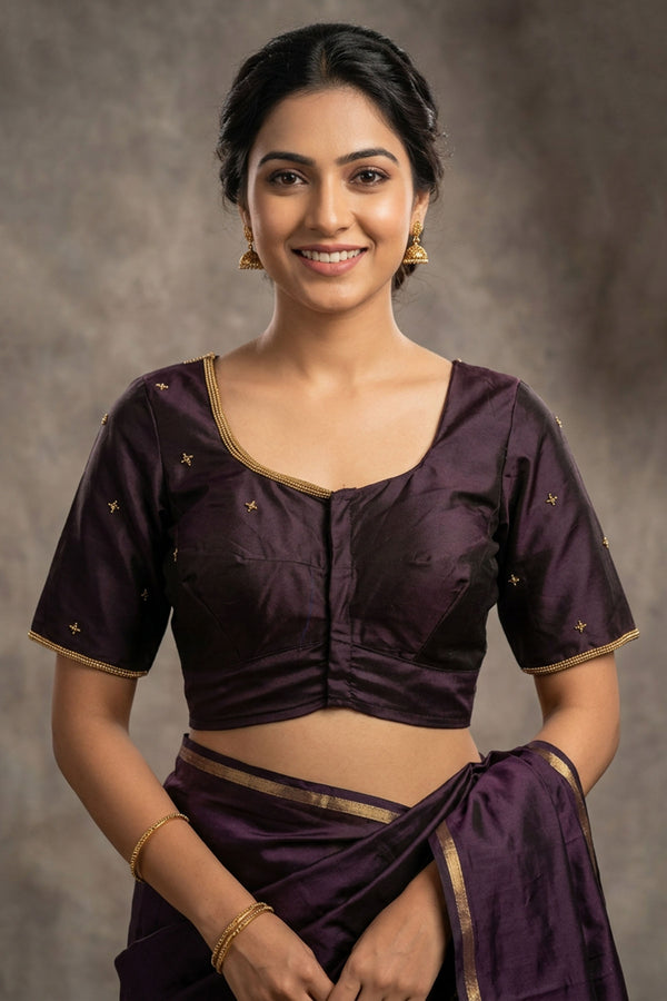 Brown Aari Work Silk Blouse - Bridal Designer