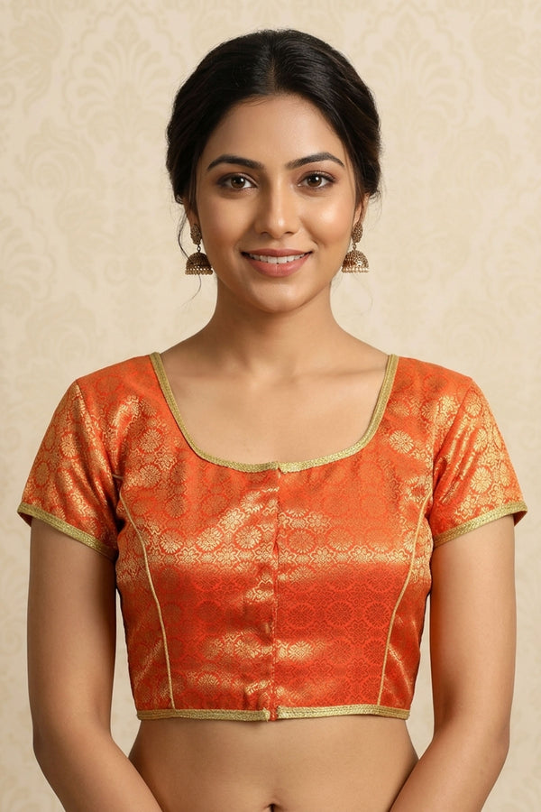 Orange Banarasi Brocade Saree Blouse