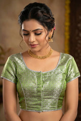 Green Banarasi Saree Blouse - Stitched Zari Work