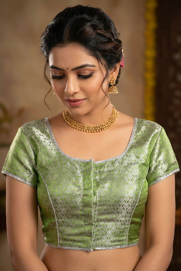 Green Banarasi Saree Blouse - Stitched Zari Work