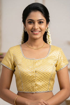 Yellow Banarasi Brocade Blouse - Readymade Lehenga