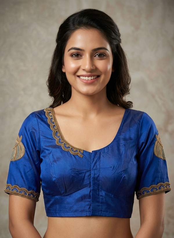 Blue Silk Blouse - Aari & Maggam Work