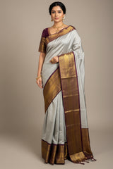 Semi-Silk Saree with Korvai pattern and Maggam Work Blouse