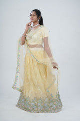 Designer Soft Net Lehenga & Crop Top With Stone and Sequins Work