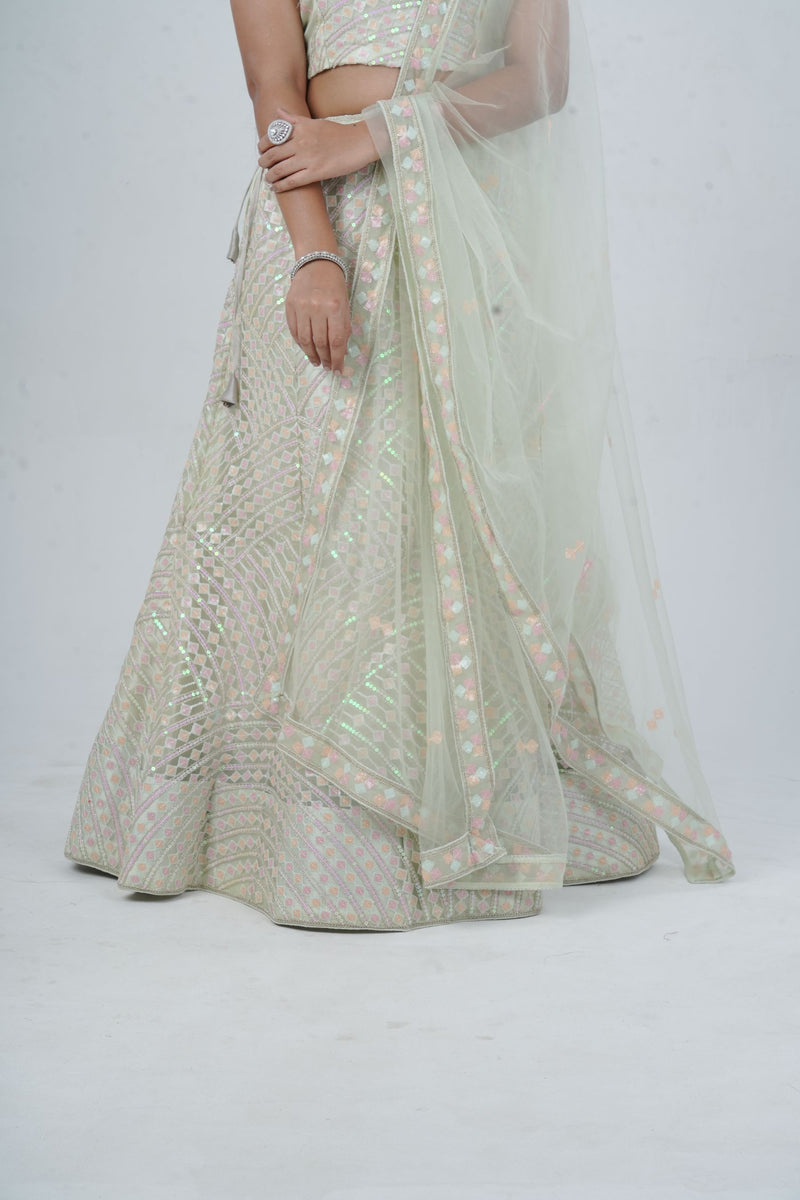 Glittering Sequins & Luxurious Net on Satin Lehenga for Any Celebration