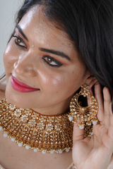 Regal Kundan Necklace Set with Tikka, Gold-Plated & Pearl-Adorned