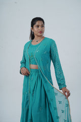 Exquisite Crop Top with Palazzo Pants With Matching Dupatta and Overcoat
