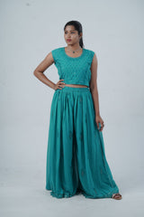 Exquisite Crop Top with Palazzo Pants With Matching Dupatta and Overcoat