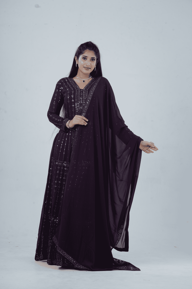 Luxurious Embroidered  Georgette Kurti Gown with Sequin Accents