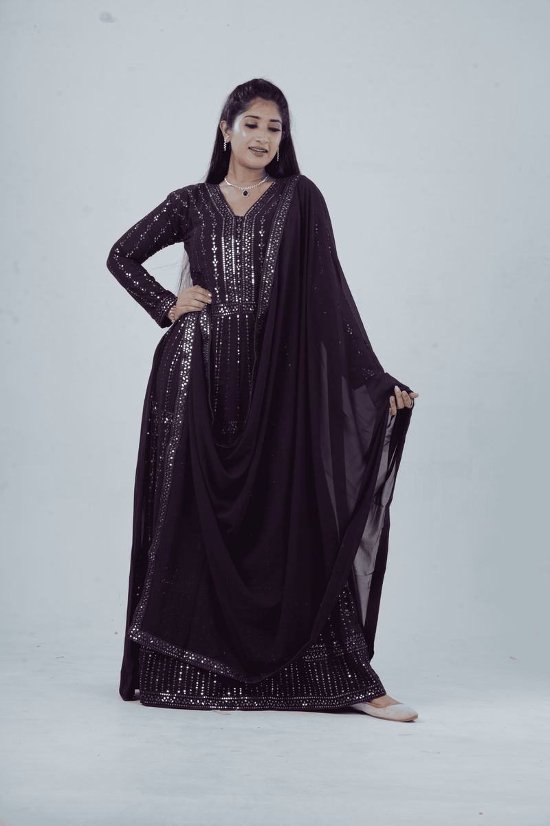 Luxurious Embroidered  Georgette Kurti Gown with Sequin Accents
