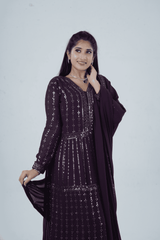 Luxurious Embroidered  Georgette Kurti Gown with Sequin Accents