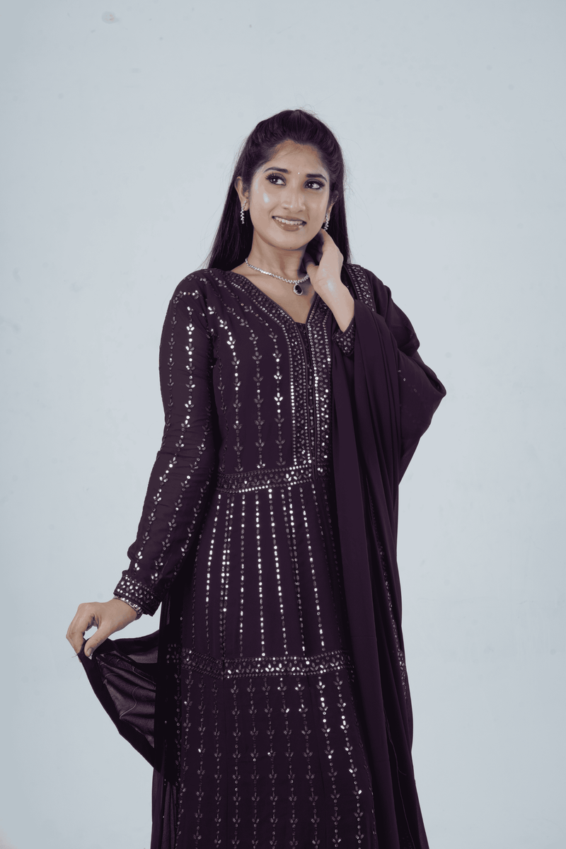 Luxurious Embroidered  Georgette Kurti Gown with Sequin Accents