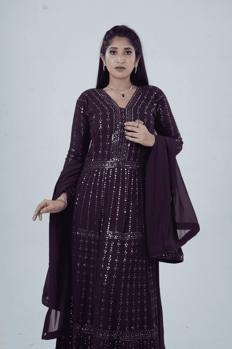 Luxurious Embroidered  Georgette Kurti Gown with Sequin Accents