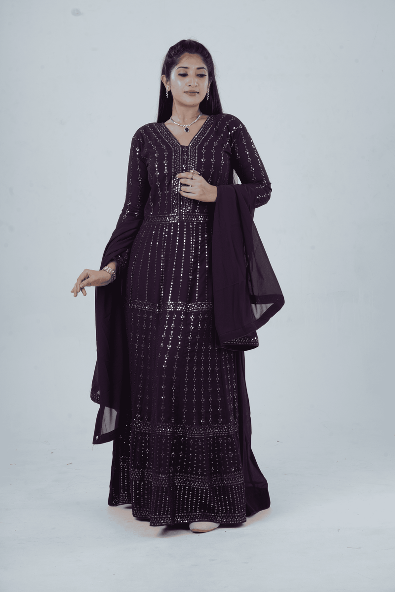 Luxurious Embroidered  Georgette Kurti Gown with Sequin Accents