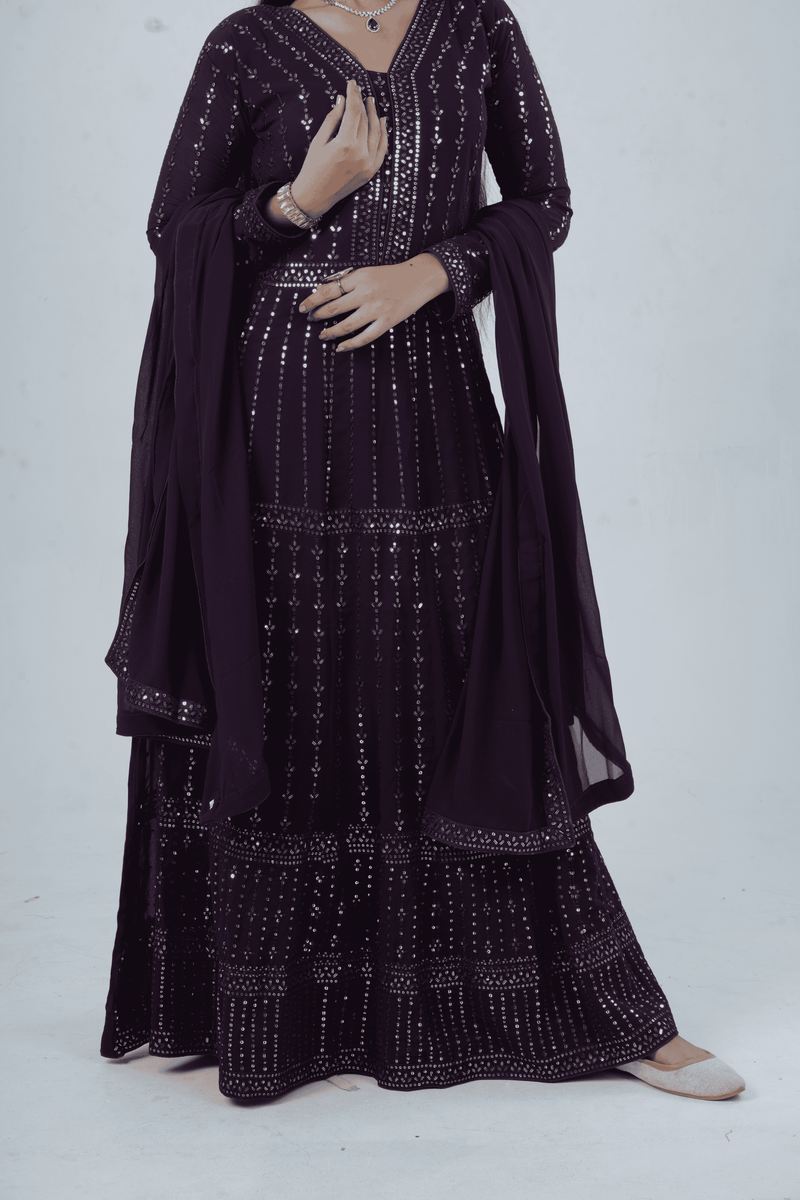 Luxurious Embroidered  Georgette Kurti Gown with Sequin Accents