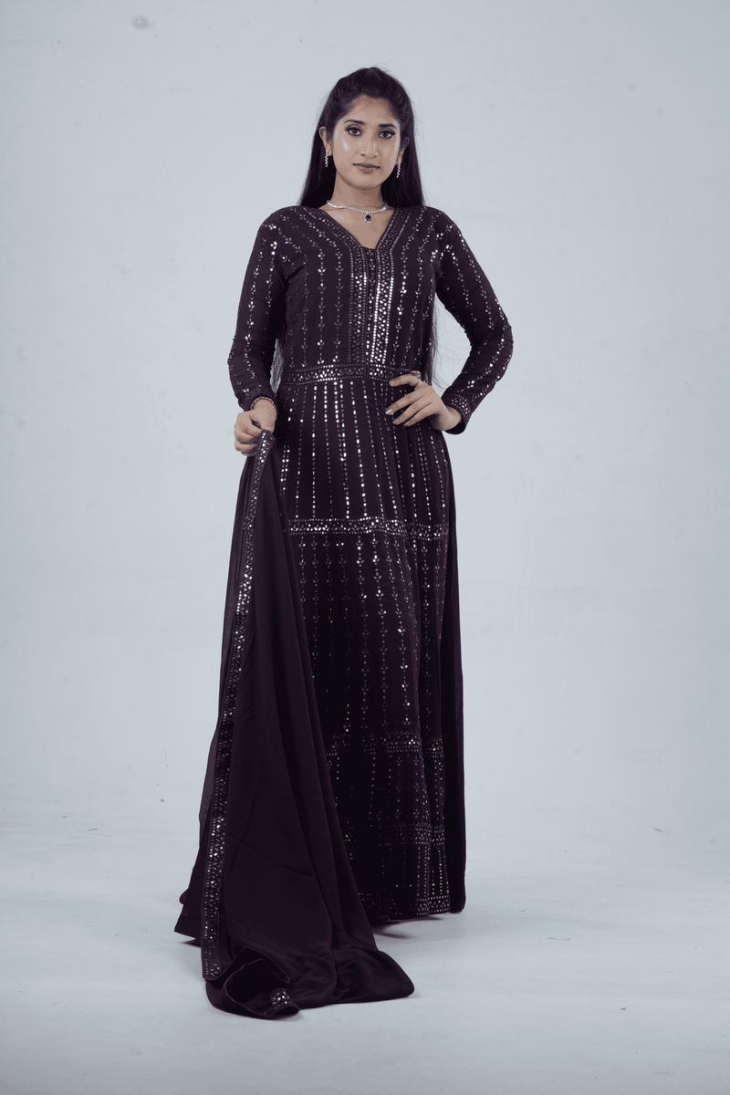 Luxurious Embroidered  Georgette Kurti Gown with Sequin Accents
