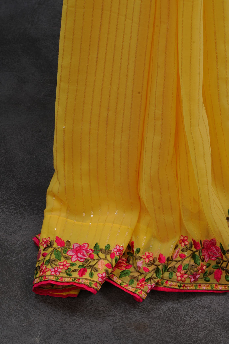 Gorgeous Georgette Sequins Saree in Stunning Yellow