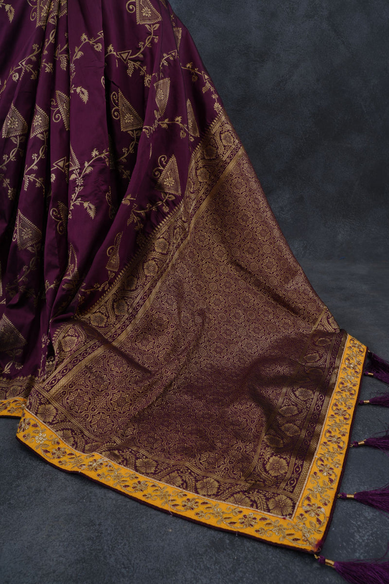 Elegant Festival Saree with Rich Zari Weaves & Trendy Wine Color