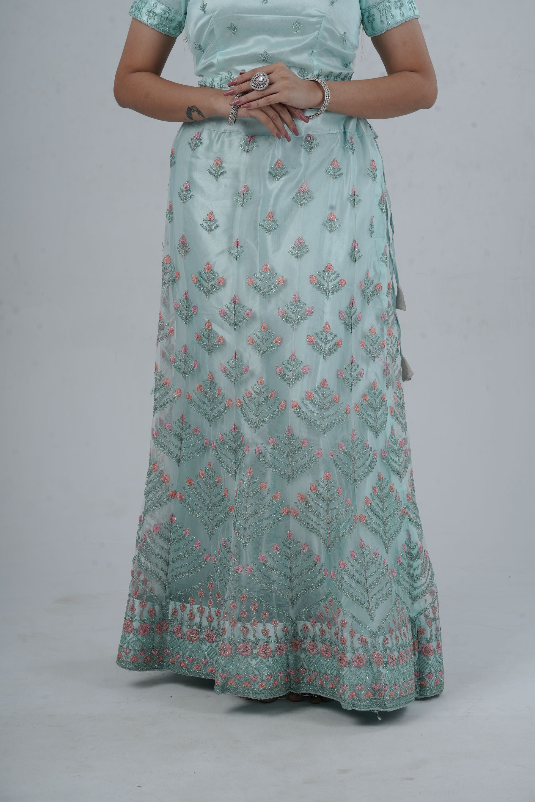 Mesmerizing Soft Net A-Line Lehenga Set: Glitter Embroidery LEHENGA JCS Fashions