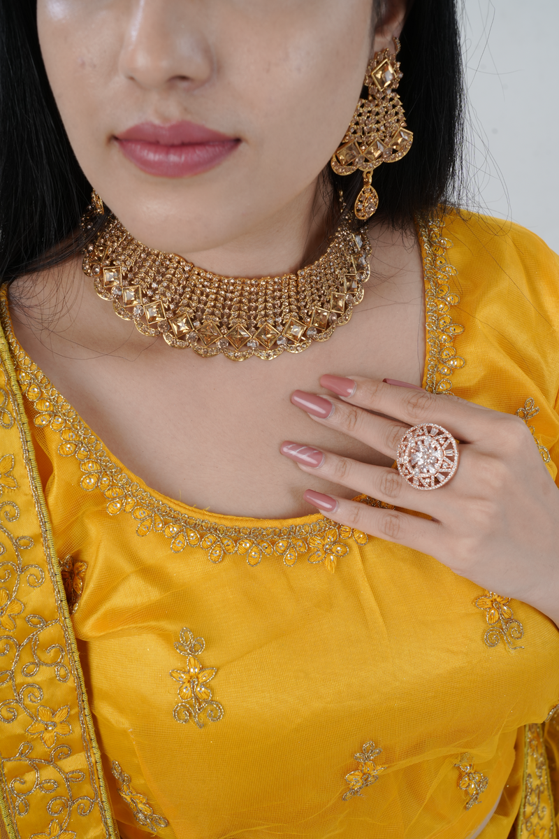 Gold-plated Neck Set with Tikka & Earrings - Radiant Glamour
