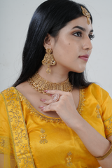 Gold-plated Neck Set with Tikka & Earrings - Radiant Glamour