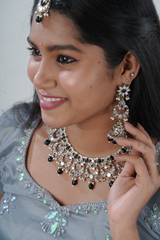 Elegant Mirror & Bead Work Neckset with Pearl Details & Matching Jhumka