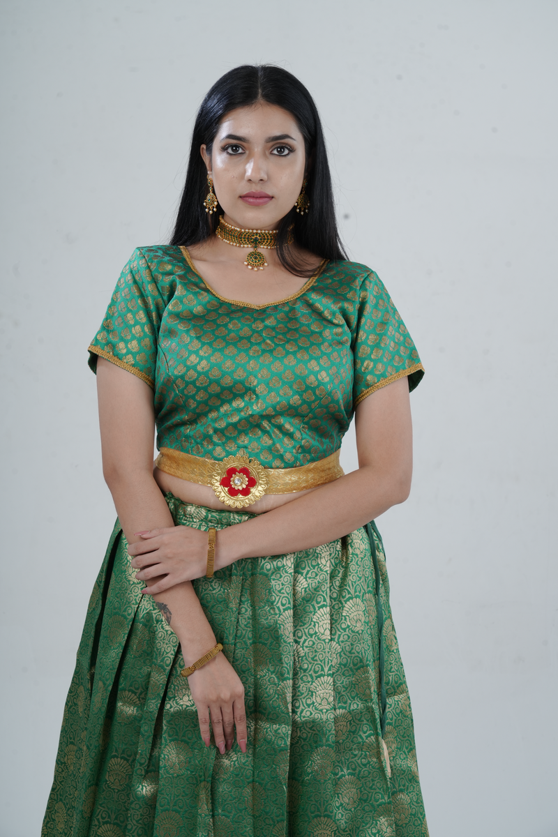Luxurious Kanchipuram Silk Zari Lehenga Set with Detachable Hip Belt