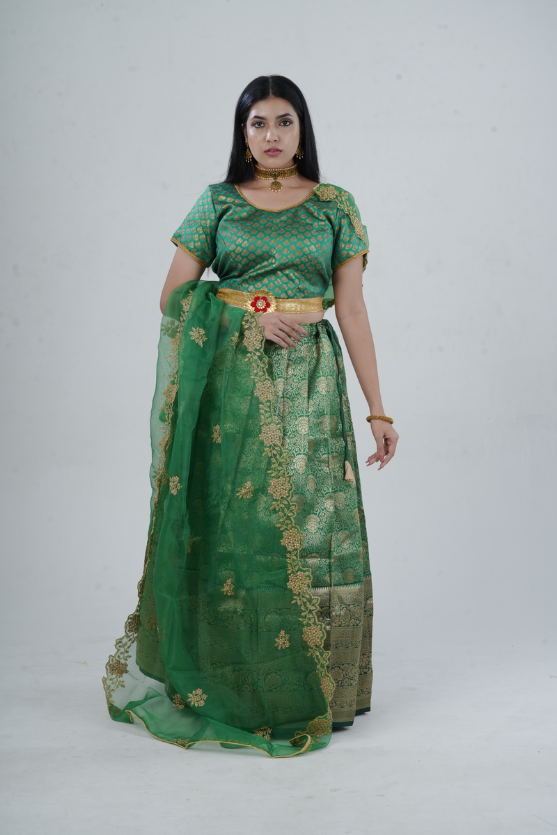 Luxurious Kanchipuram Silk Zari Lehenga Set with Detachable Hip Belt