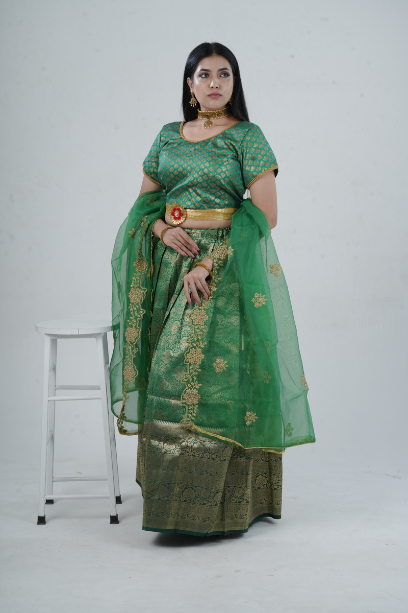 Luxurious Kanchipuram Silk Zari Lehenga Set with Detachable Hip Belt