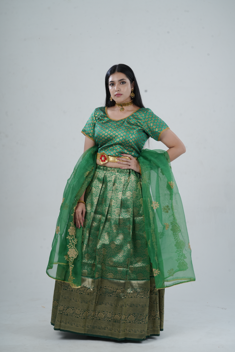 Luxurious Kanchipuram Silk Zari Lehenga Set with Detachable Hip Belt
