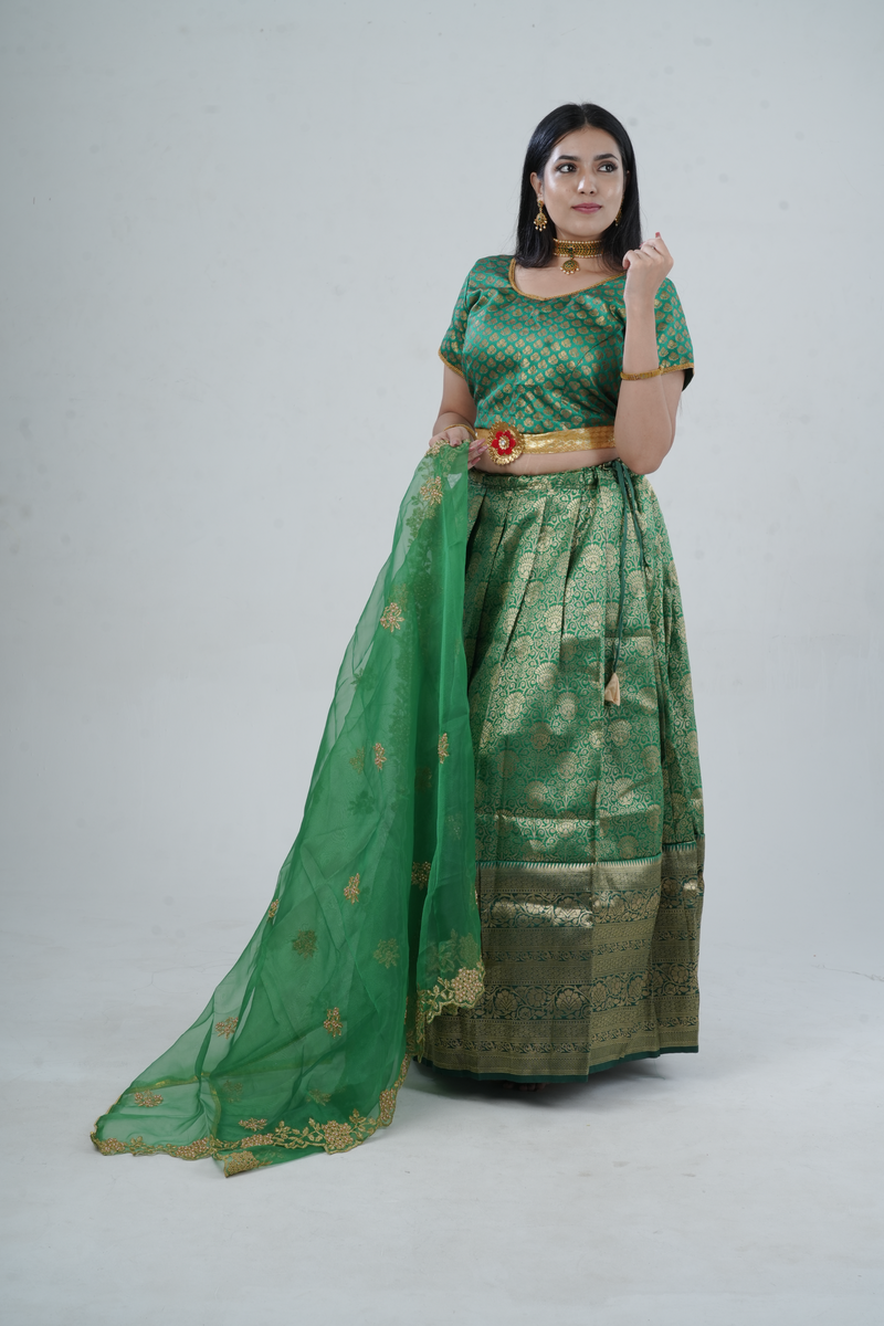 Luxurious Kanchipuram Silk Zari Lehenga Set with Detachable Hip Belt
