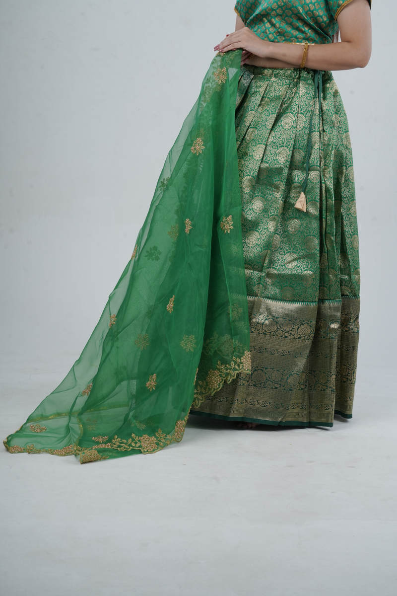 Luxurious Kanchipuram Silk Zari Lehenga Set with Detachable Hip Belt