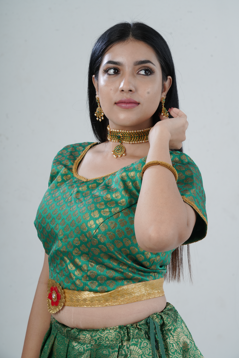 Luxurious Kanchipuram Silk Zari Lehenga Set with Detachable Hip Belt
