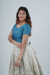 Luxurious Kanchipuram Silk Lehenga with Gleaming Zari Border