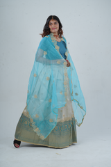 Luxurious Kanchipuram Silk Lehenga with Gleaming Zari Border
